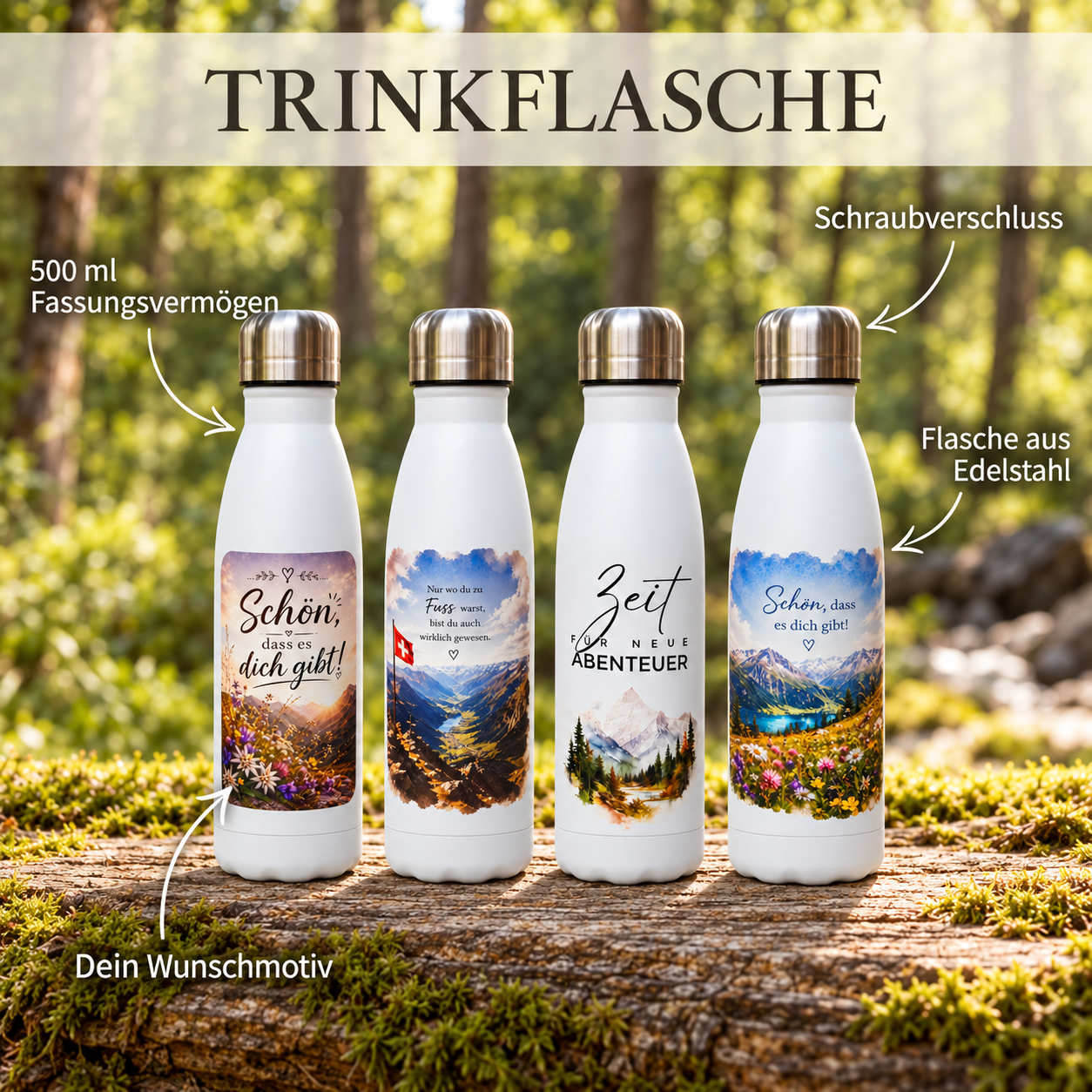 Trinkflasche 500 ml aus Edelstahl mit Schraubverschluss