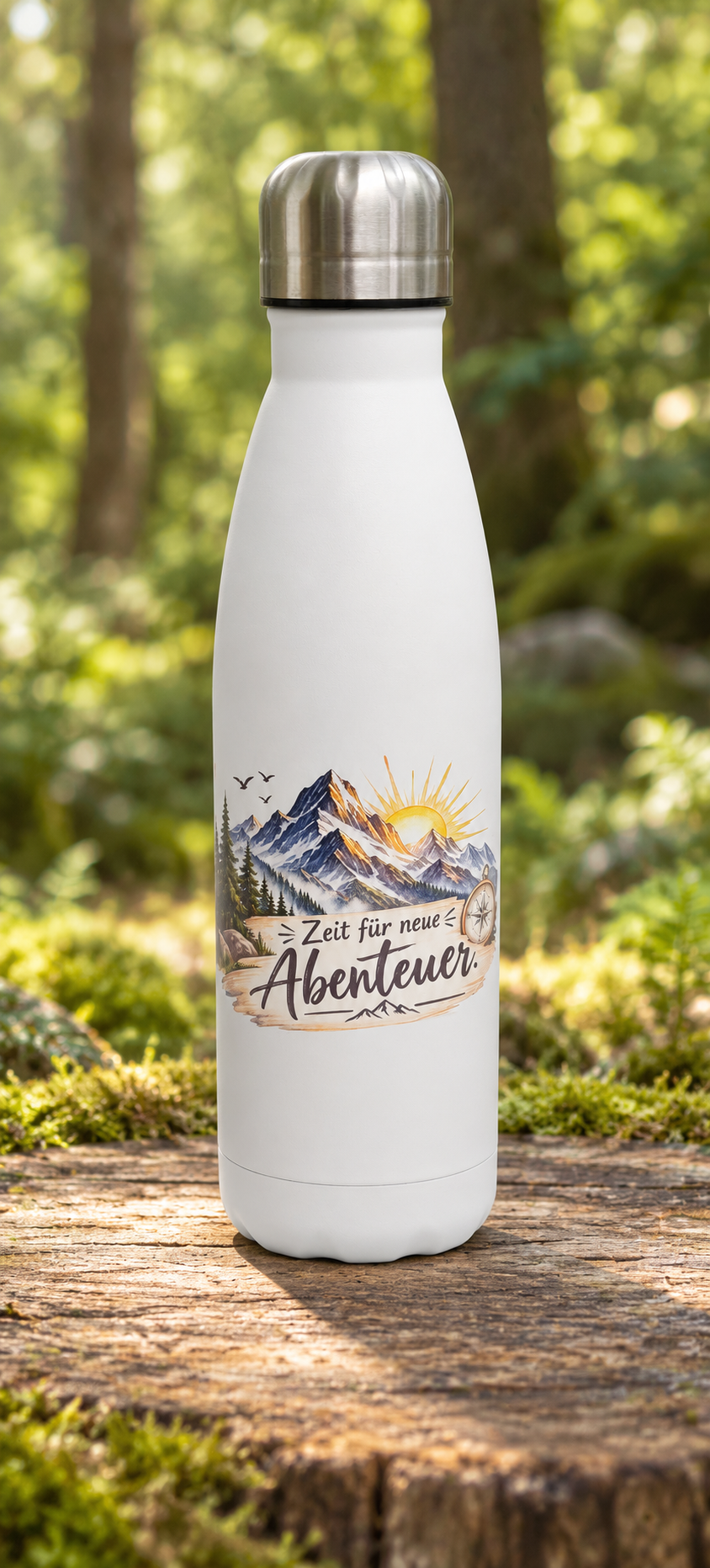 Trinkflasche Edelstahl 500 ml mit Farbdruck – abenteuer-01