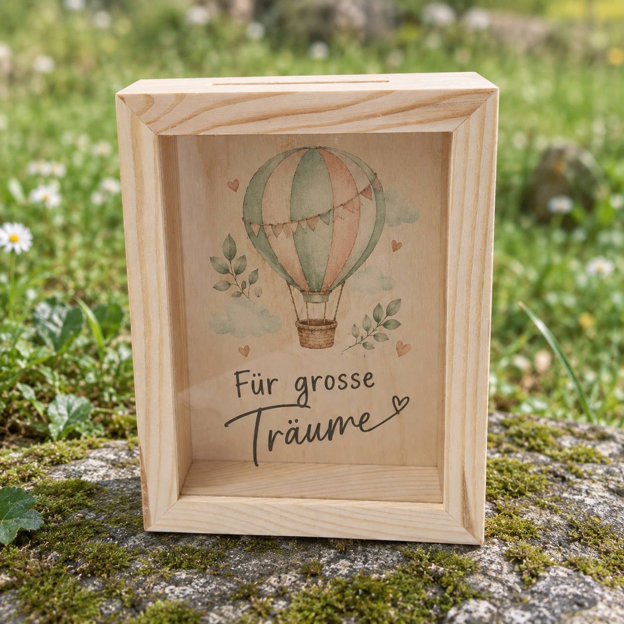 Holz-Spardose Bilderrahmen – Farbdruck Für grosse Träume