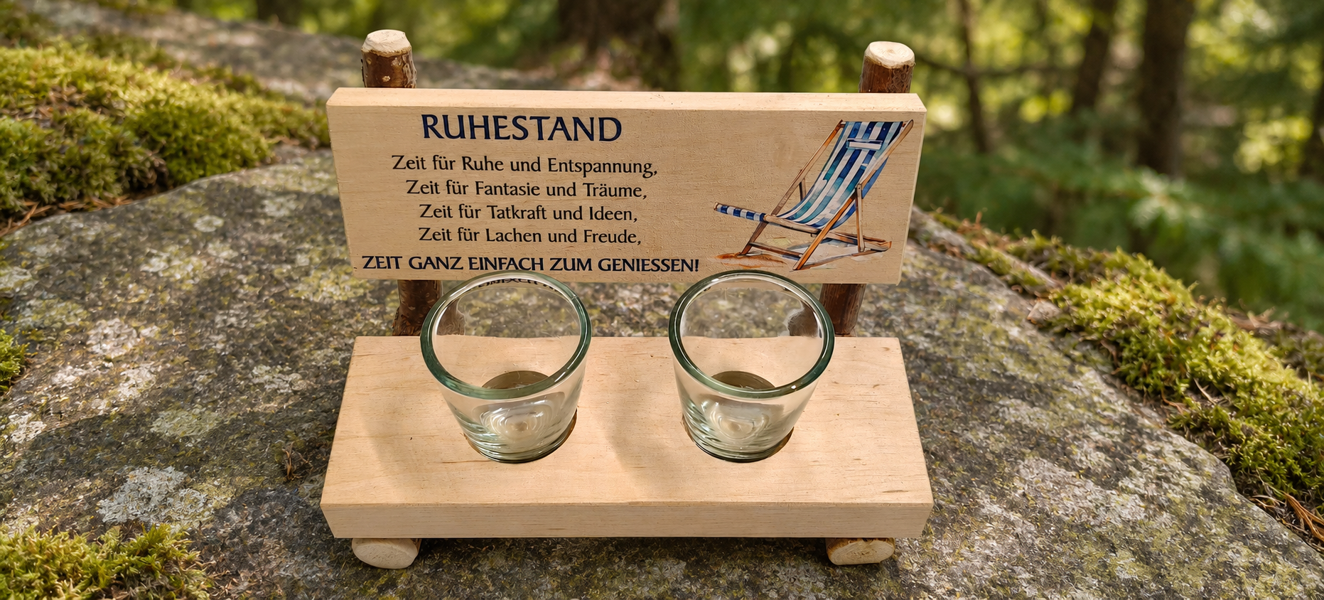 Schnapsbänkli mit Farbdruck – Ruhestand