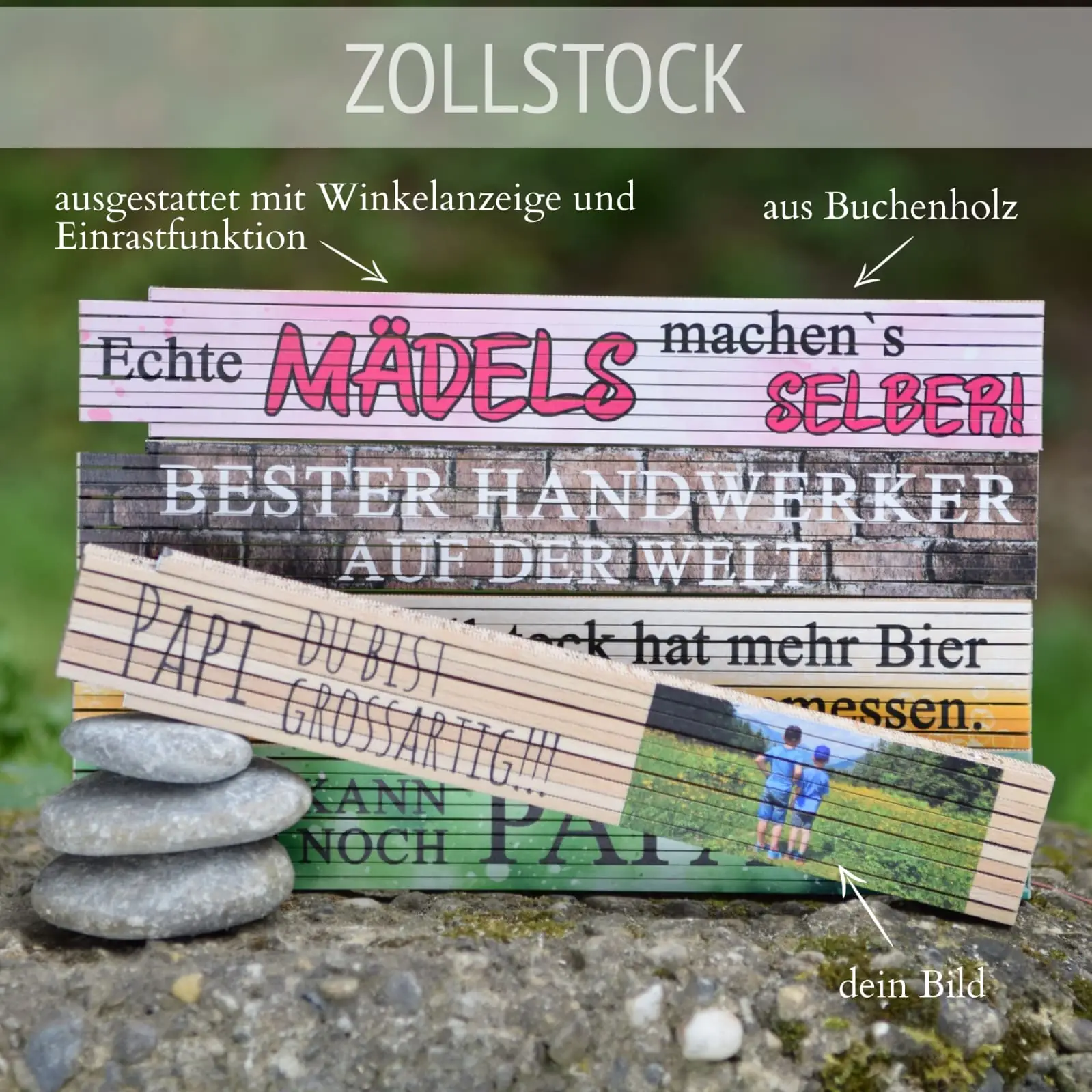 Zollstock Buchenholz 2m – Gestaltungsbeispiele mit Funktionshinweisen