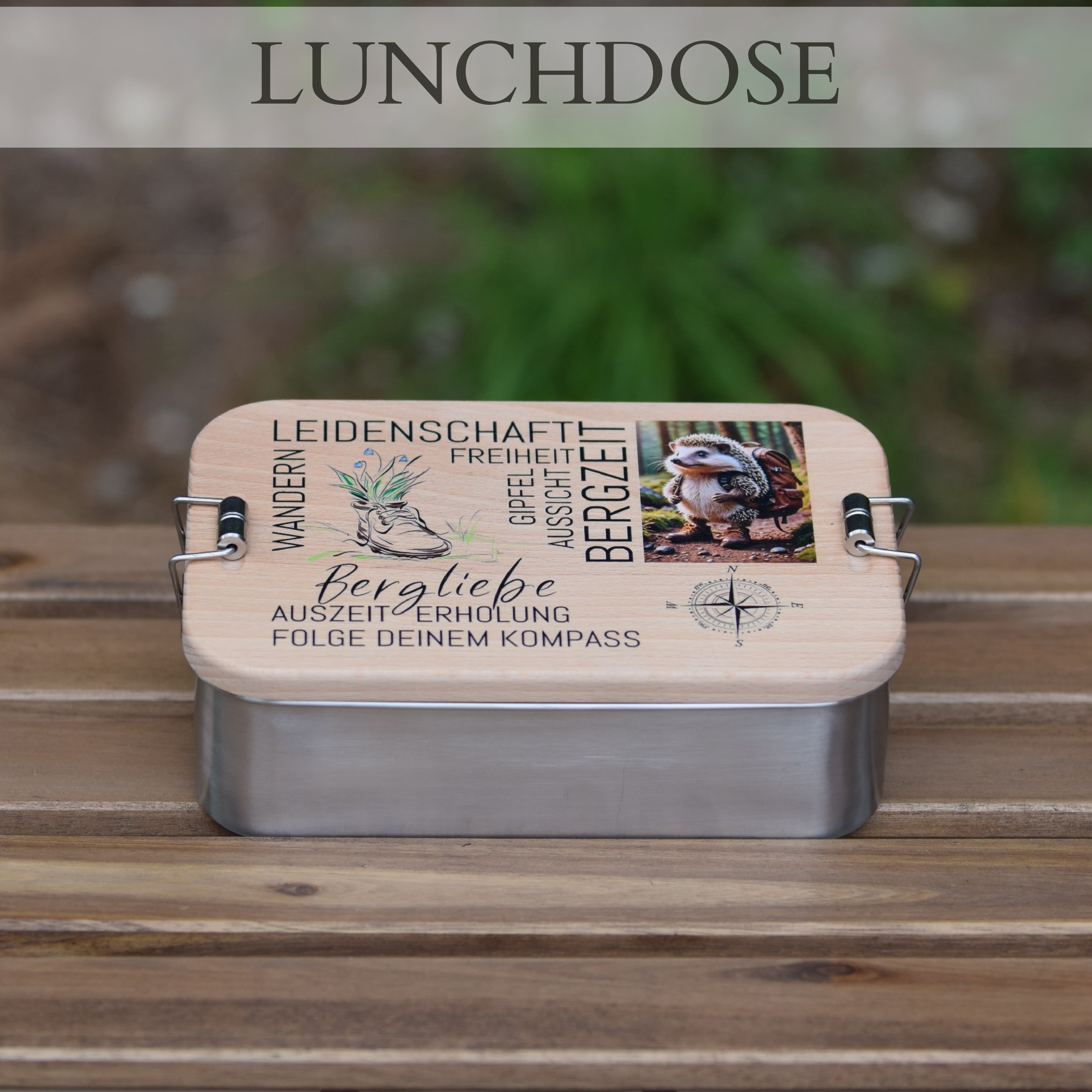 Lunchbox Edelstahl mit Holzdeckel