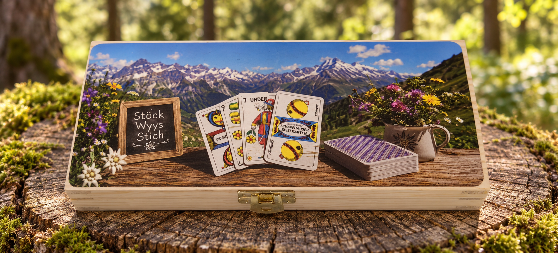 Jass-Truckli mit Farbdruck – Alpenpanorama