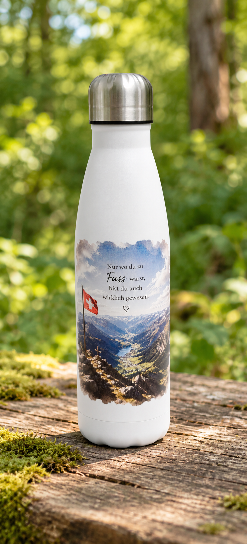 Trinkflasche Edelstahl 500 ml mit Farbdruck – bergwanderung-01
