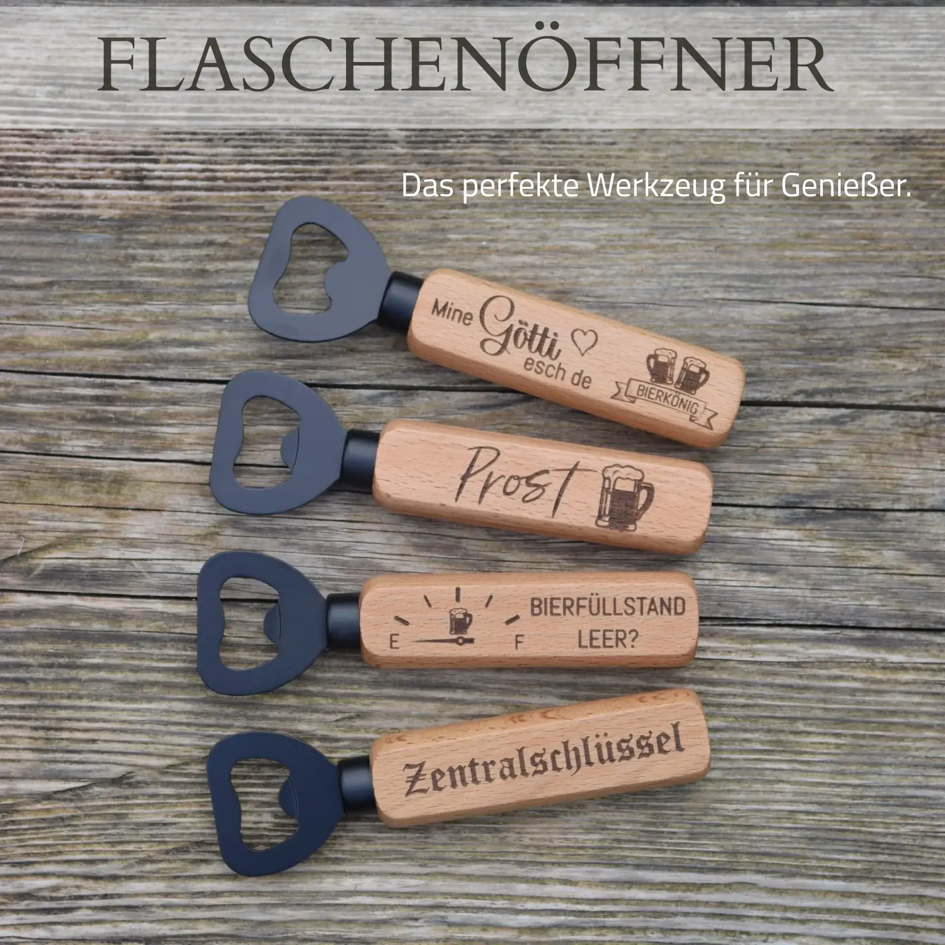 Flaschenöffner mit Buchenholzgriff