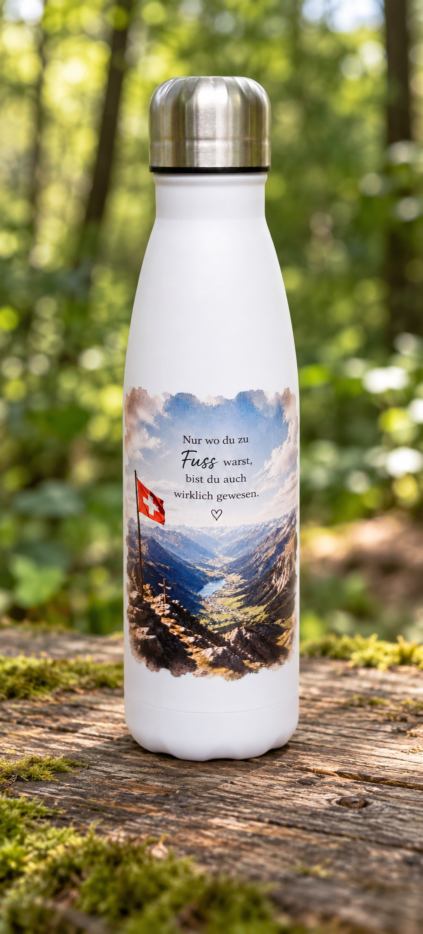 Trinkflasche Edelstahl 500 ml mit Farbdruck – bergwanderung-02