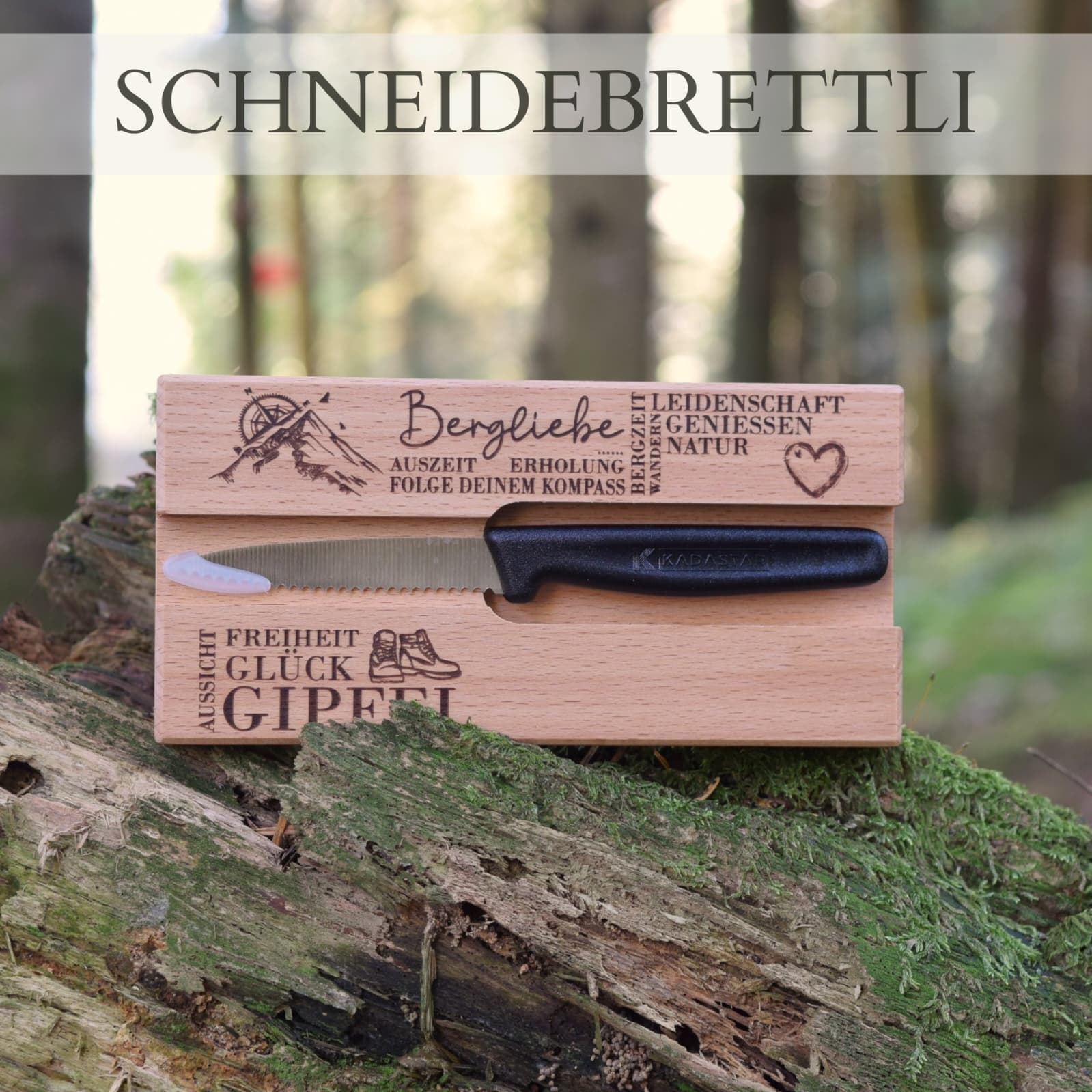 Schneidebrett aus Buchenholz – 18,5 × 9 cm – Gestaltungsbeispiel
