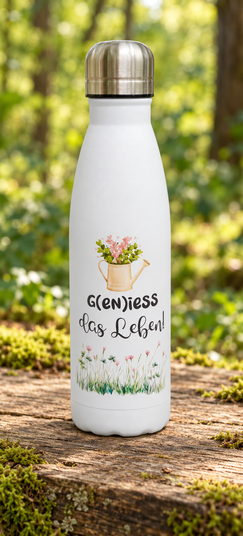 Trinkflasche Edelstahl 500 ml mit Farbdruck – geniess-das-leben-01