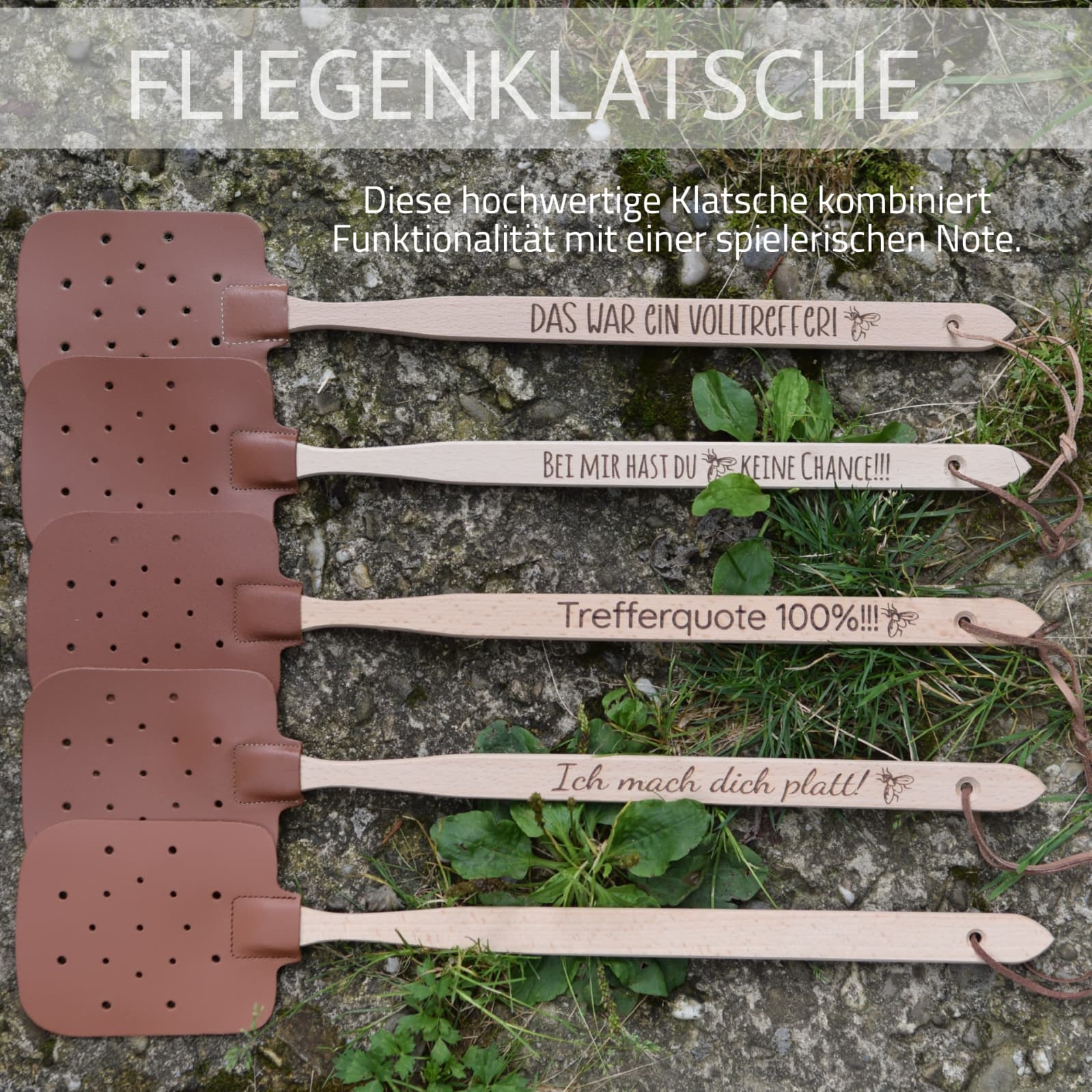 Fliegenklatsche aus Buchenholz und Kunstleder